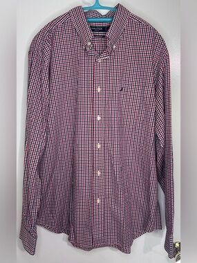 Nautica Red, White & Navy Check Button-Down Shirt